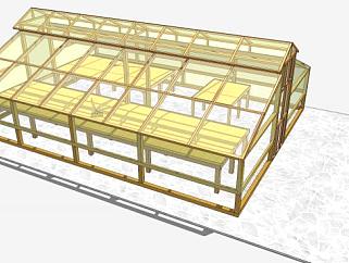 花园黄色玻璃日光温室SU模型下载_sketchup草图大师SKP模型