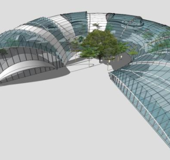 创意花园“C”形玻璃阳光房SU模型下载_sketchup草图大师SKP模型