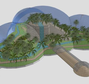 科技半圆形玻璃别墅植物园温室SU模型下载_sketchup草图大师SKP模型