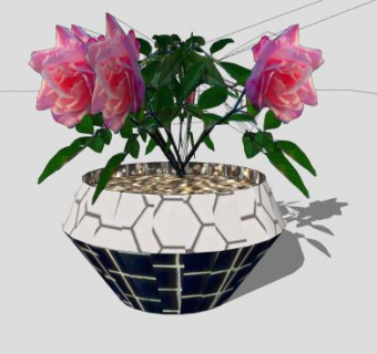 月季花花盆植物SU模型下载_sketchup草图大师SKP模型
