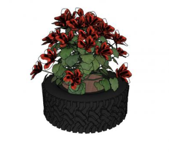 工业风轮胎花盆植物SU模型下载_sketchup草图大师SKP模型