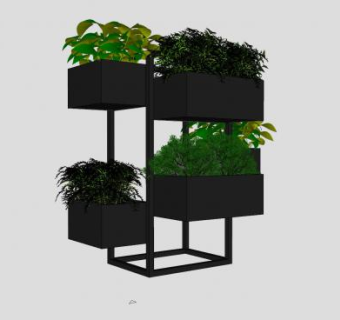现代花架植物盆栽SU模型下载_sketchup草图大师SKP模型
