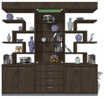 博古架多宝格柜子SU模型下载_sketchup草图大师SKP模型