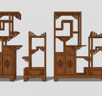 多个博古架多宝格SU模型下载_sketchup草图大师SKP模型