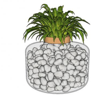小石子花瓶植物摆件陈设SU模型下载_sketchup草图大师SKP模型