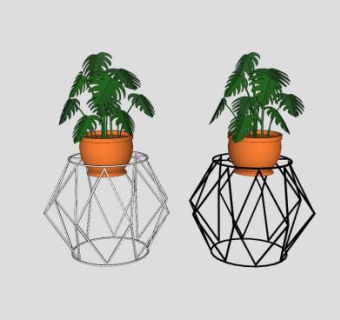创意铁艺花架盆栽SU模型下载_sketchup草图大师SKP模型