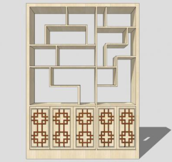 浅色博古架多宝格SU模型下载_sketchup草图大师SKP模型
