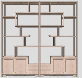 新中式博古架多宝格SU模型下载_sketchup草图大师SKP模型