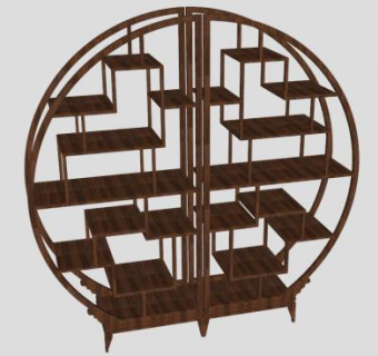 圆形博古架多宝格SU模型下载_sketchup草图大师SKP模型