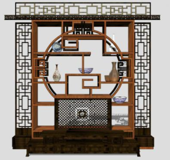 中式博古架多宝格SU模型下载_sketchup草图大师SKP模型