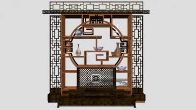 中式博古架多宝格SU模型下载_sketchup草图大师SKP模型