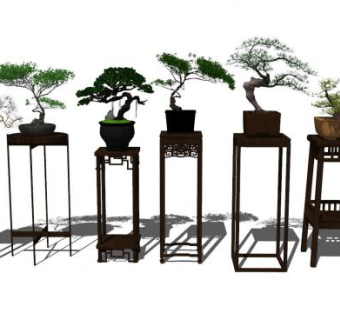 中式室内花几盆景SU模型下载_sketchup草图大师SKP模型