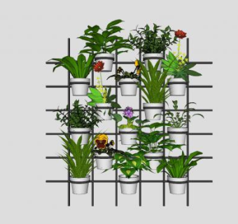 花架盆栽墙SU模型下载_sketchup草图大师SKP模型