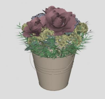 一桶花盆盆栽SU模型下载_sketchup草图大师SKP模型