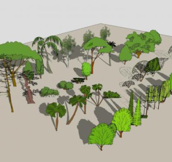 2D卡通背景树植物SU模型下载_sketchup草图大师SKP模型