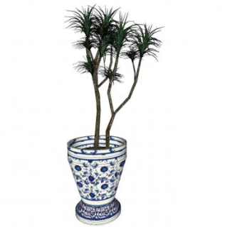室内中式陶瓷花盆植物SU模型下载_sketchup草图大师SKP模型