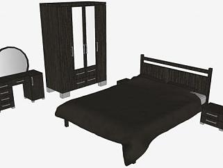 新中式卧室床铺家具SU模型下载_sketchup草图大师SKP模型