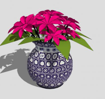 红色圆形花盆盆栽SU模型下载_sketchup草图大师SKP模型