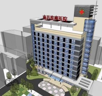 按摩医院超精细外观建筑设计SU模型下载_sketchup草图大师SKP模型