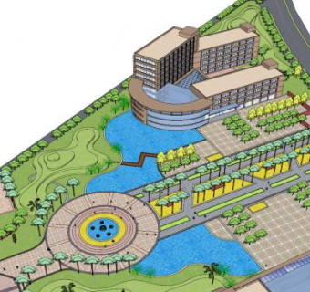 豪华医院外观建筑设计SU模型下载_sketchup草图大师SKP模型