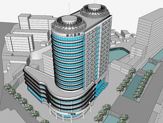 医院外观建筑设计方案SU模型下载_sketchup草图大师SKP模型