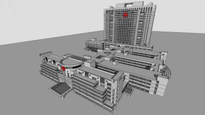 医院外观建筑设计全模SU模型下载_sketchup草图大师SKP模型