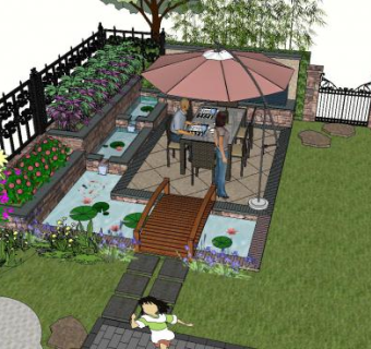 家庭庭院住宅花园景观SU模型