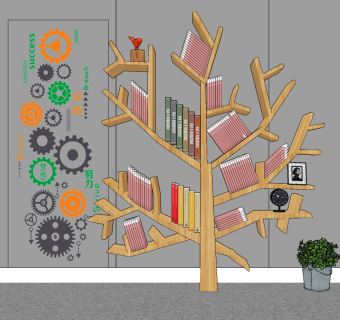 北欧树状，形状造型书架su草图模型下载