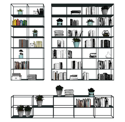 工业风简约金属书架，书籍，饰品摆件su草图模型下载