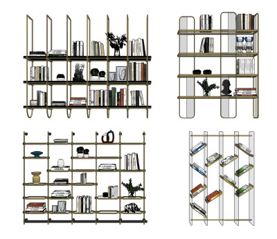现代金属装饰架,书架,书籍，饰品摆件su草图模型下载