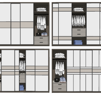 现代衣柜衣橱su草图模型下载