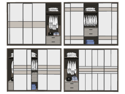 现代衣柜衣橱su草图模型下载