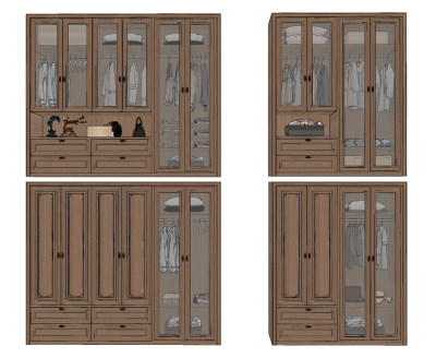 新中式实木衣柜su草图模型下载