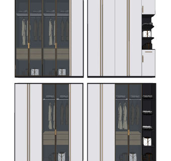 现代多功能衣柜su草图模型下载