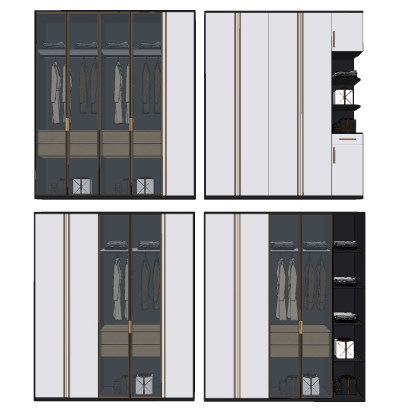 现代多功能衣柜su草图模型下载