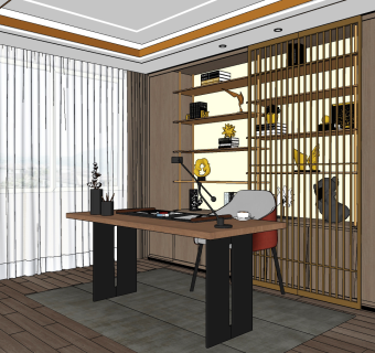 现代书房su草图模型下载
