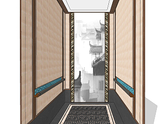 新中式轻奢电梯轿厢,su草图模型下载