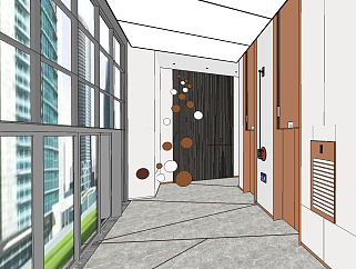 现代办公楼写字楼电梯厅su草图模型下载