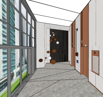 现代办公楼写字楼电梯厅su草图模型下载