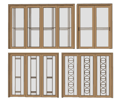 现代玻璃门推拉门su草图模型下载