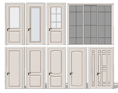 简欧，欧式房门厨卫门，玻璃门推拉门组合su草图模型下载