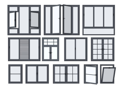 现代铝合金窗户，门窗su草图模型下载