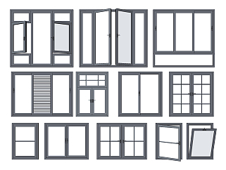 現代鋁合金窗戶，門窗su草圖模型下載