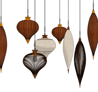 东南亚自然风竹编藤编编织吊灯su草图模型下载