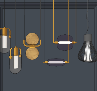 现代金属玻璃小吊灯su草图模型下载