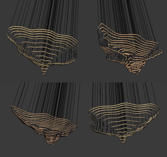 新中式异形金属线圈装饰吊灯su草图模型下载