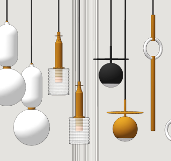 北欧金属小吊灯su草图模型下载