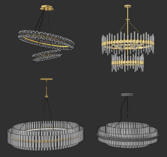 现代多层圆形圆环水晶吊灯su草图模型下载
