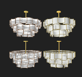 新中式金属玻璃吊灯su草图模型下载