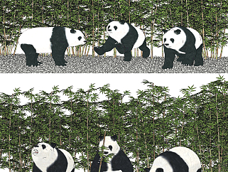 现代熊猫，竹子，竹林su草图模型下载
